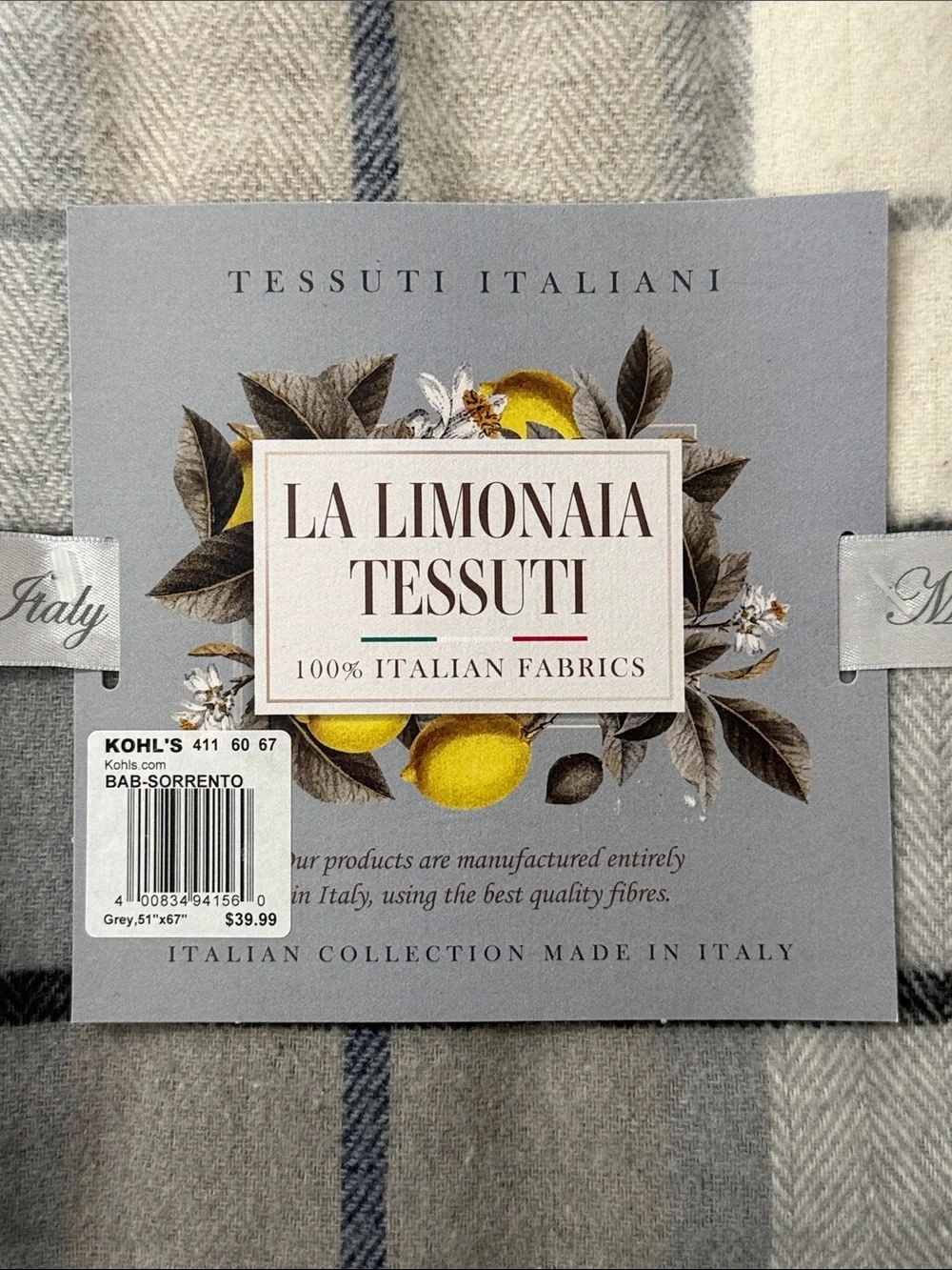 Discover Europe La Limonaia Tessuti Plaid Throw Blanket NWT